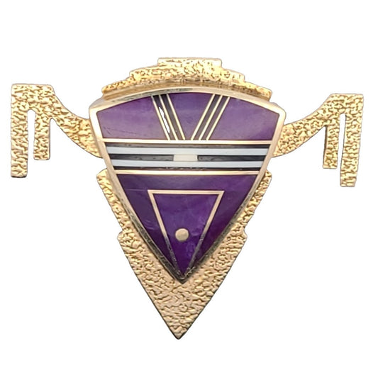 Ray Tracey 14k Yellow Gold Navajo Sugilite Onyx Brooch