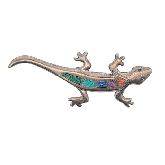 Carolyn Pollack Sterling Silver Inlaid Stone In Resin Lizard Brooch
