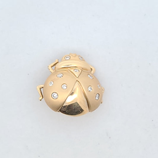 14K Yellow Gold Diamond Ladybug Brooch