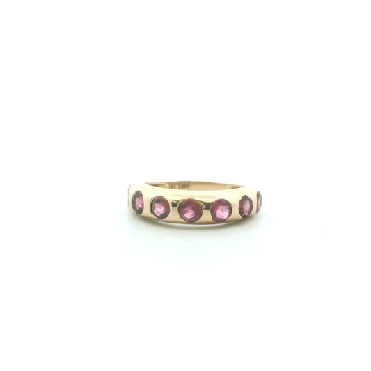 14K Yellow Gold Flush Set Pink Tourmaline Stackable Band