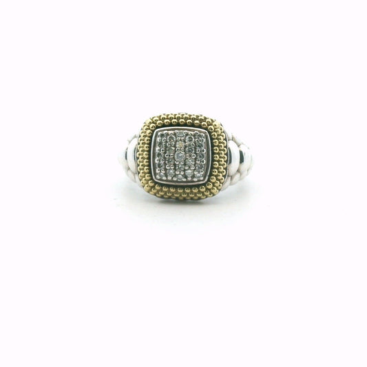 Lagos 18K Gold & Sterling Silver Diamond Caviar Ring