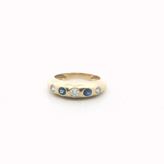 14K Yellow Gold Flush Set Diamond & Sapphire Tapered Band