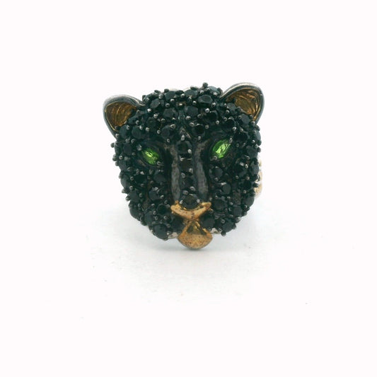 Michael Valitutti Gold Plate Sterling Spinel & Diopside Black Panther Ring