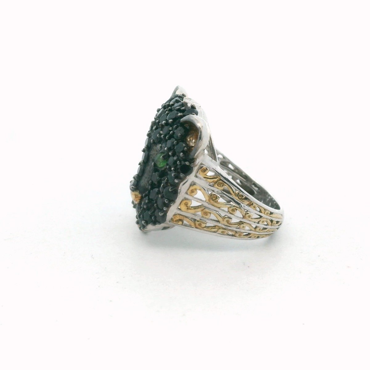 Michael Valitutti Gold Plate Sterling Spinel & Diopside Black Panther Ring