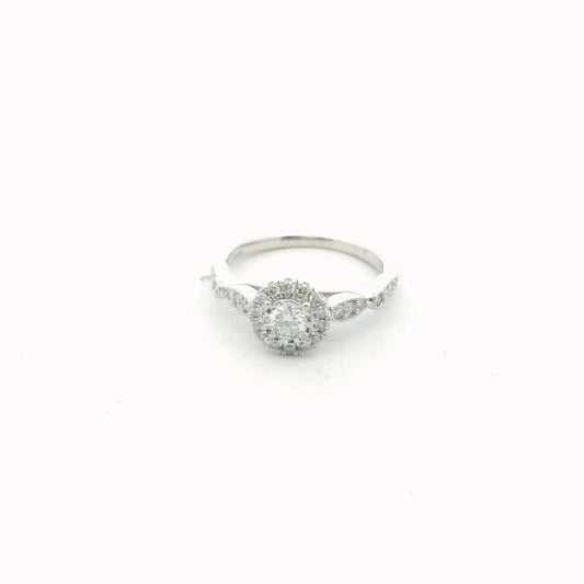 14K White Gold Diamond Halo Engagement Ring