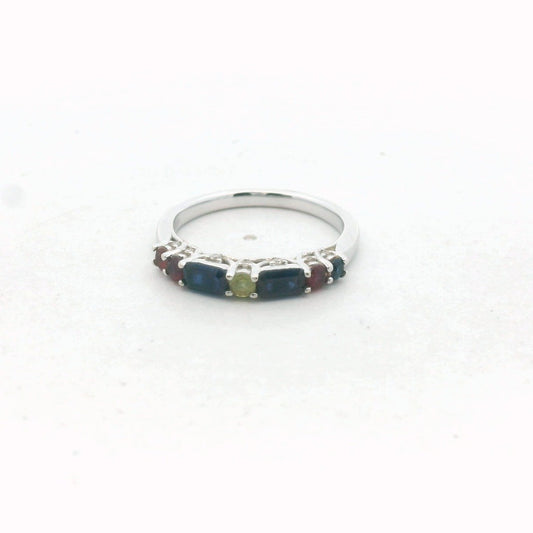 14K White Gold Diamond Ruby Sapphire & Peridot Ring