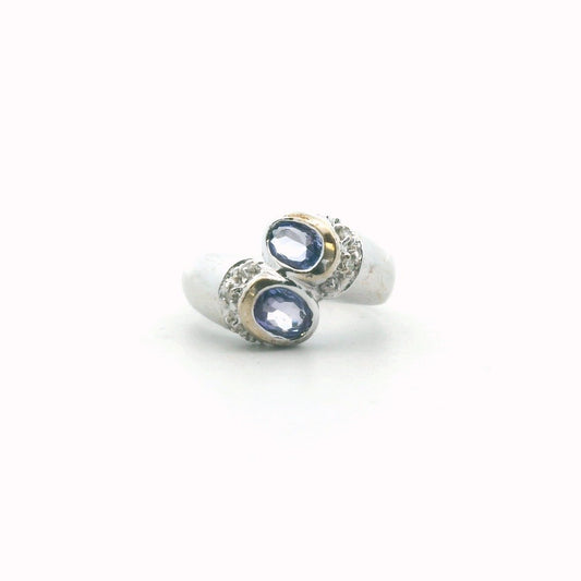 18K White Gold Diamond & Tanzanite Bypass Ring
