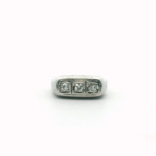 Antique Art Deco 14K White Gold 3-Stone Diamond Ring