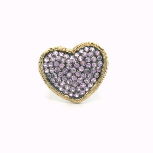 14K Yellow Gold Pave Set Pink Sapphire Textured Heart Ring