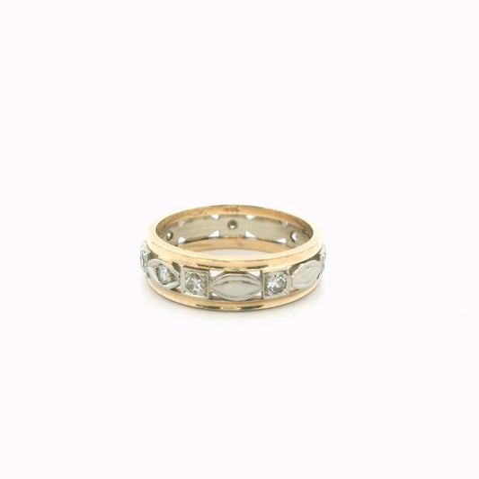 Vintage 14K Two Tone Gold Diamond Milgrain Band