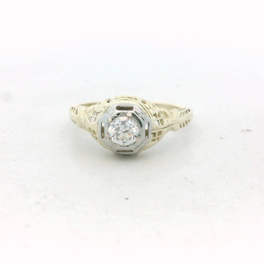 Antique 14K Two Tone Gold Diamond Filigree Ring