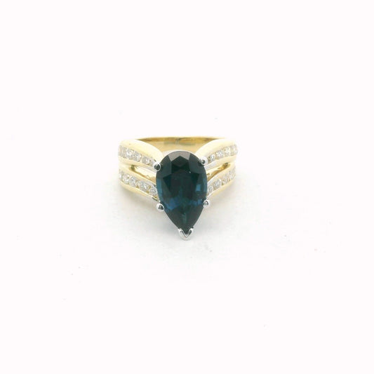 18K Two Tone Gold Diamond & Indicolite Blue Tourmaline Ring