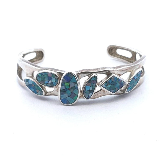 Designer $200 Sterling Silver Whitney Kelly Opal Mosaic Cuff Bracelet