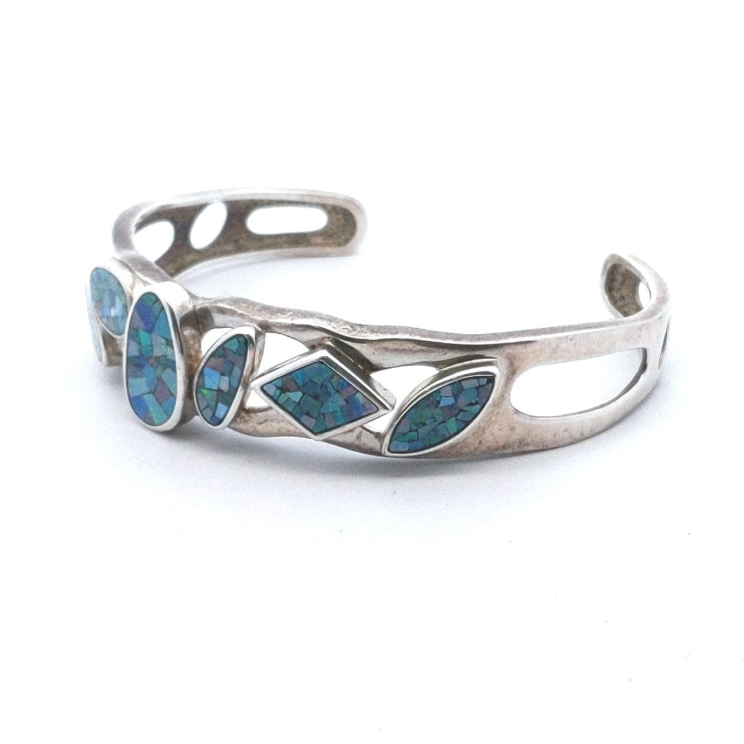 Designer $200 Sterling Silver Whitney Kelly Opal Mosaic Cuff Bracelet
