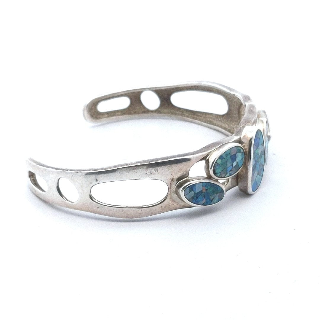 Designer $200 Sterling Silver Whitney Kelly Opal Mosaic Cuff Bracelet