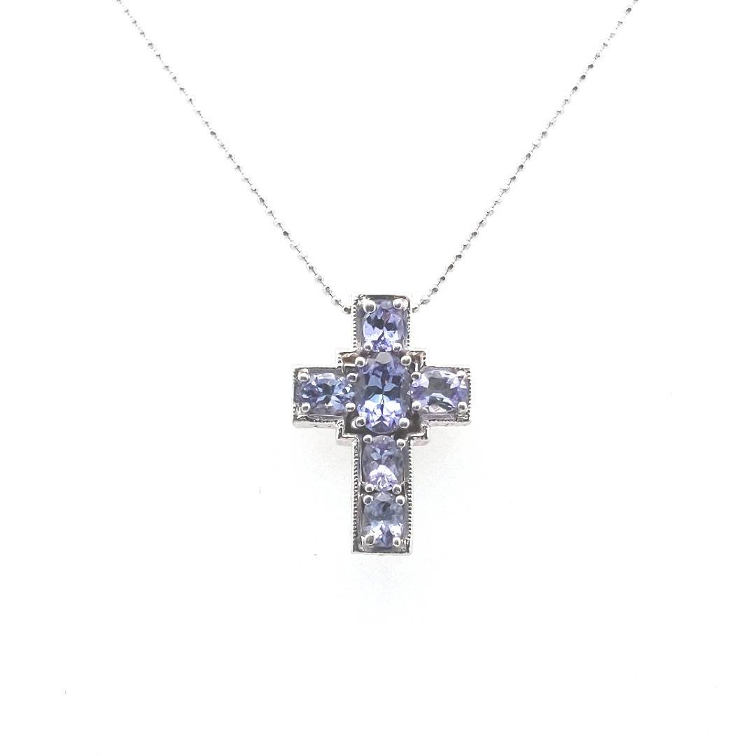 Estate $700 14K White Gold Tanzanite Cross Necklace