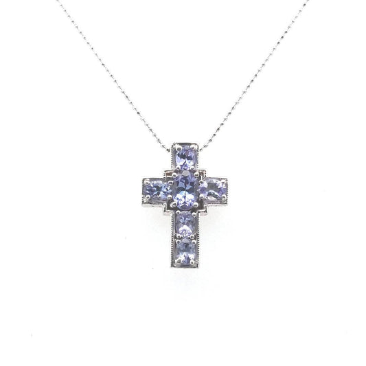 Estate $700 14K White Gold Tanzanite Cross Necklace