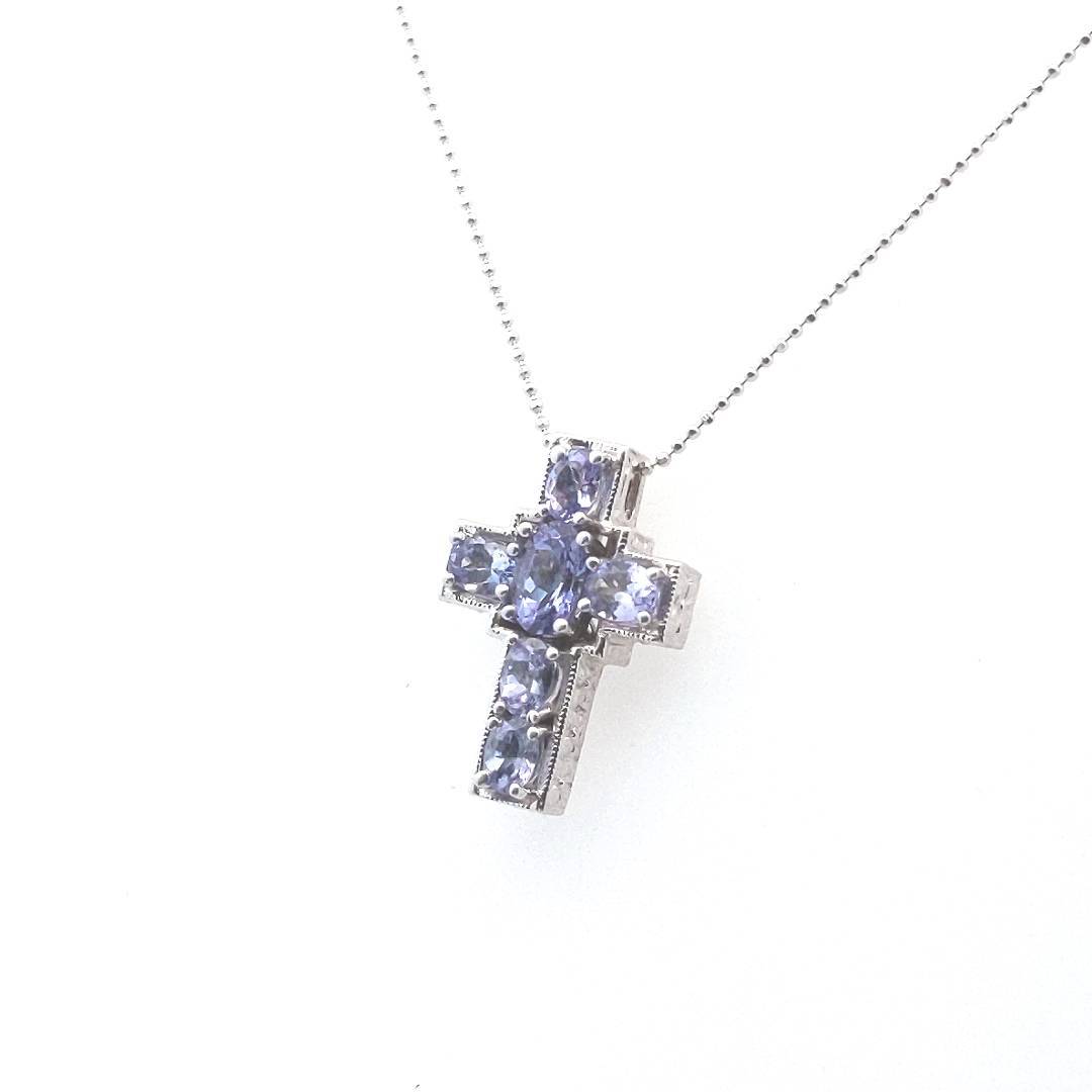 Estate $700 14K White Gold Tanzanite Cross Necklace
