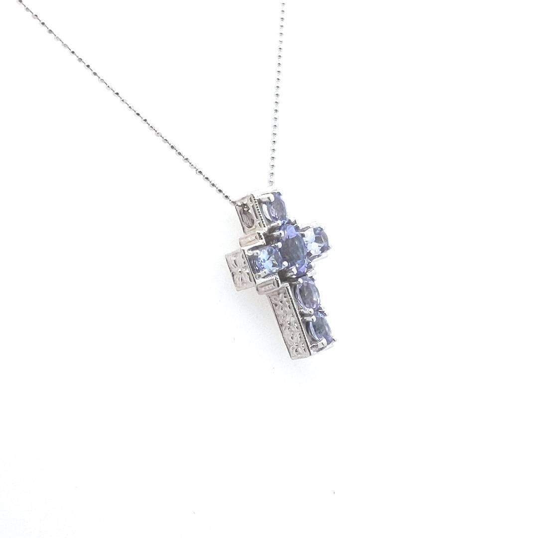 Estate $700 14K White Gold Tanzanite Cross Necklace
