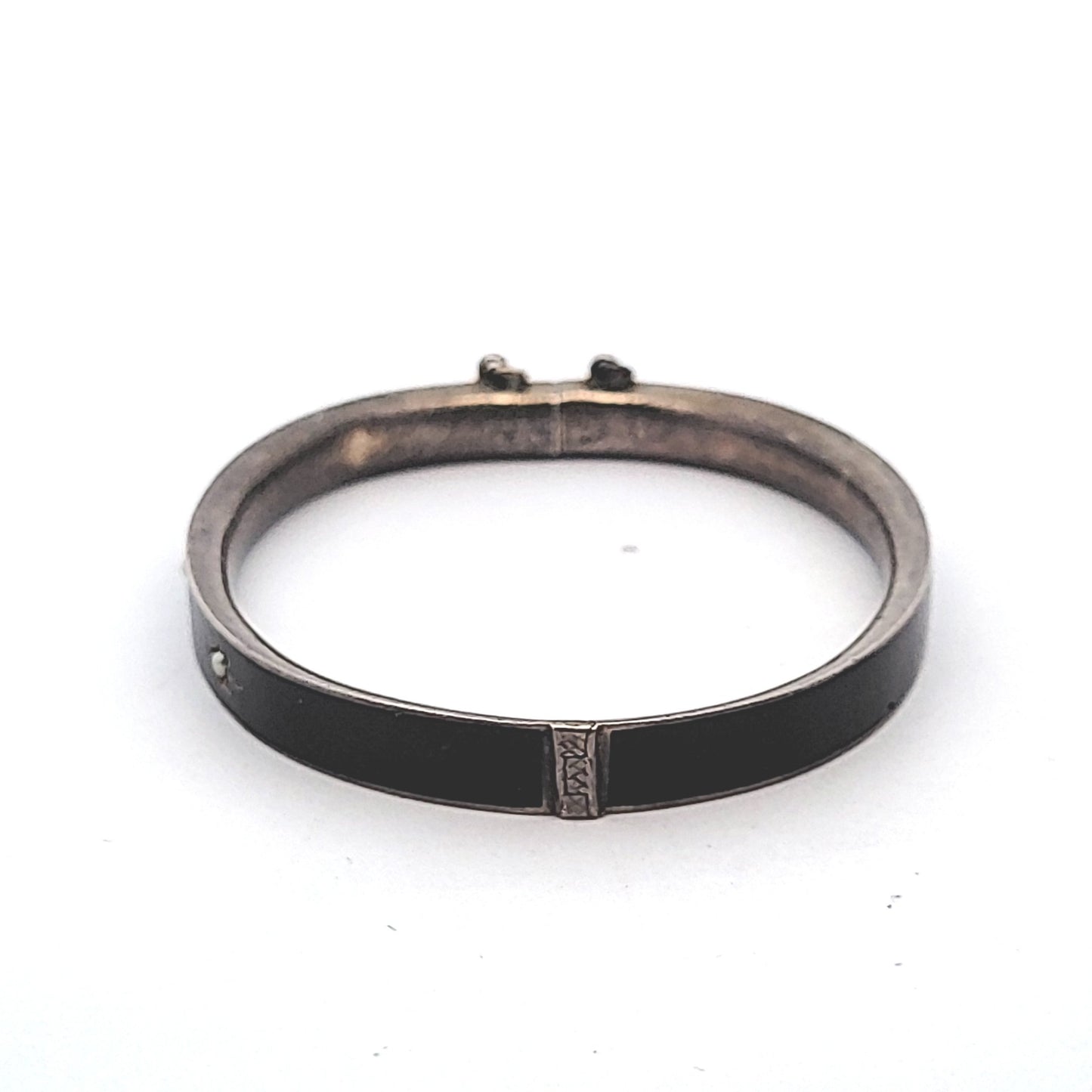 Antique Sterling Silver Black Enamel Seed Pearl Mourning Bangle