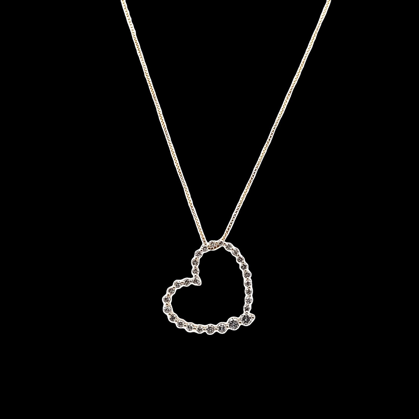 14K Yellow Gold Natural Diamond Heart Necklace