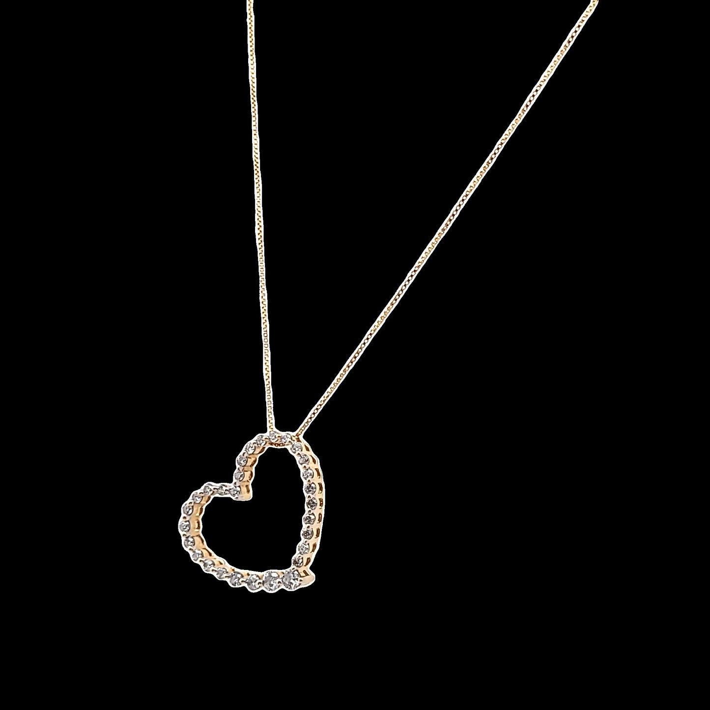 14K Yellow Gold Natural Diamond Heart Necklace