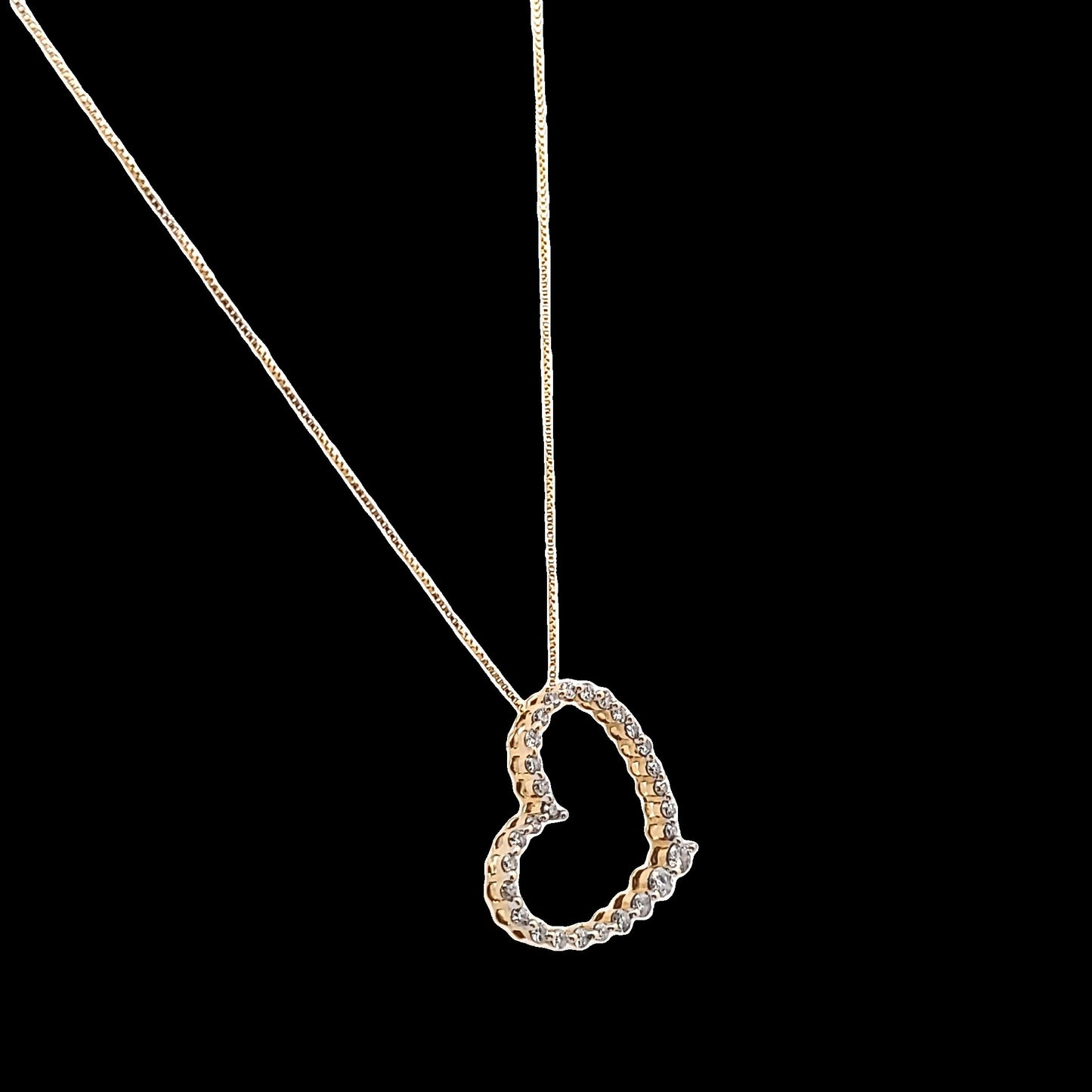 14K Yellow Gold Natural Diamond Heart Necklace