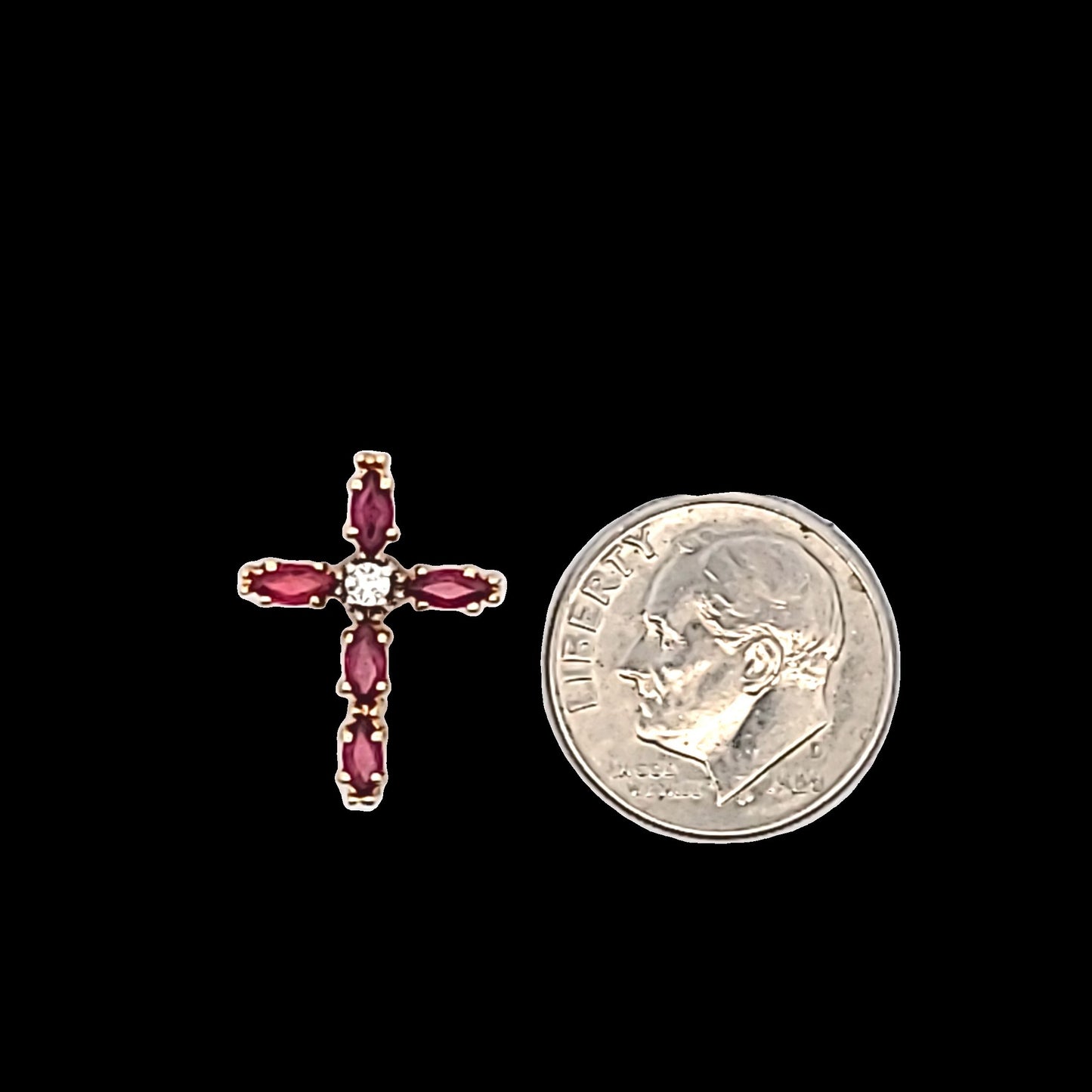 14K Yellow Gold Diamond & Marquise Ruby Cross Pendant