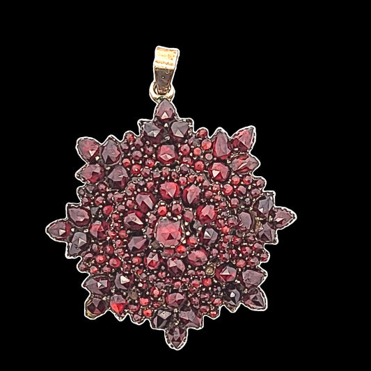 Antique Base Metal Gold Filled Silver Bohemian Garnet Star Pendant