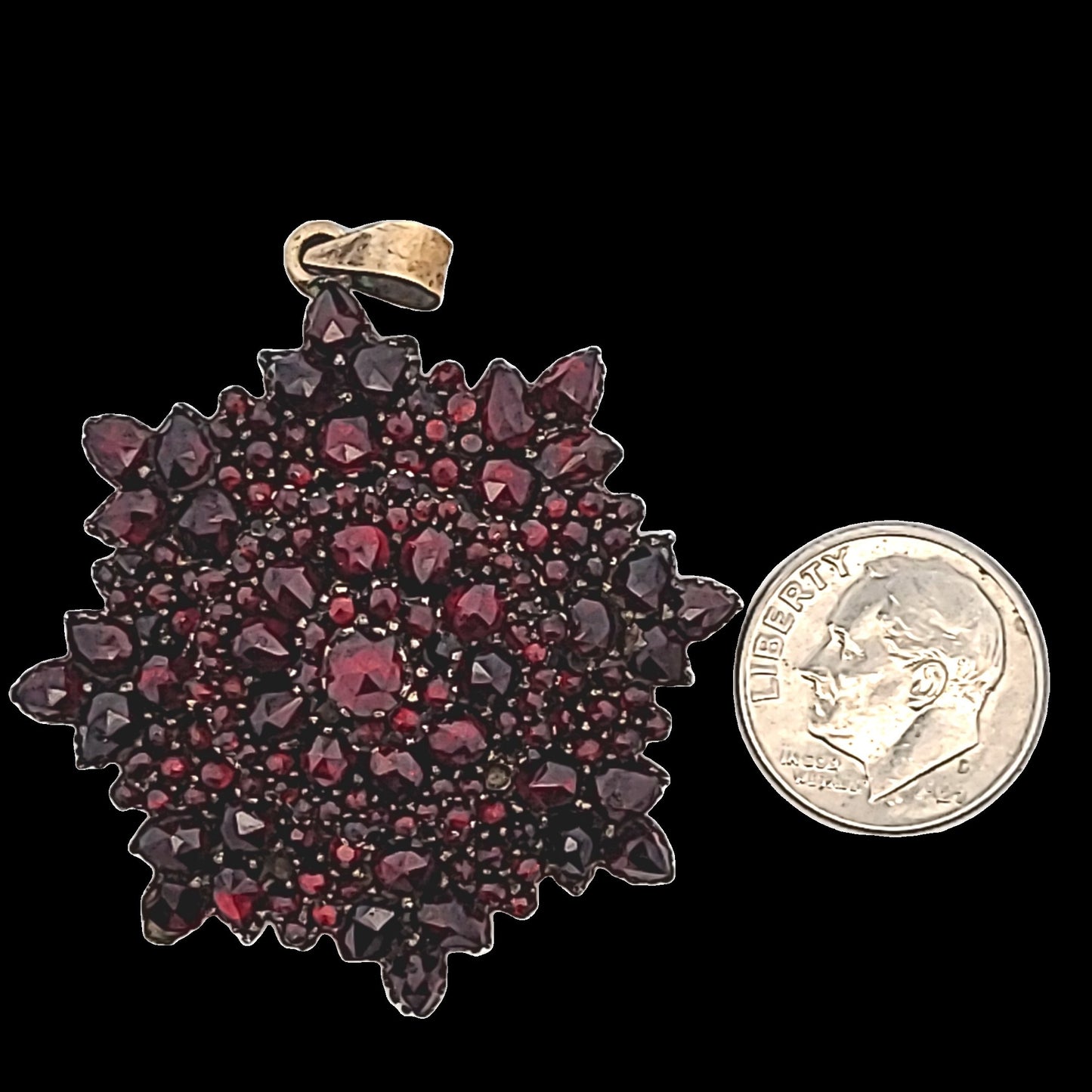 Antique Base Metal Gold Filled Silver Bohemian Garnet Star Pendant
