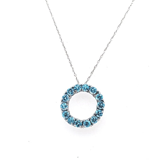 14K White Gold Blue Topaz Circle Necklace