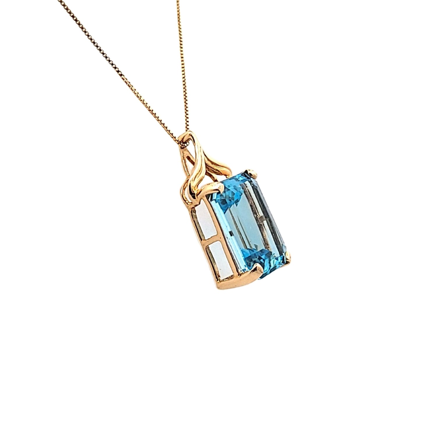 14K Yellow Gold Emerald Cut Blue Topaz Necklace