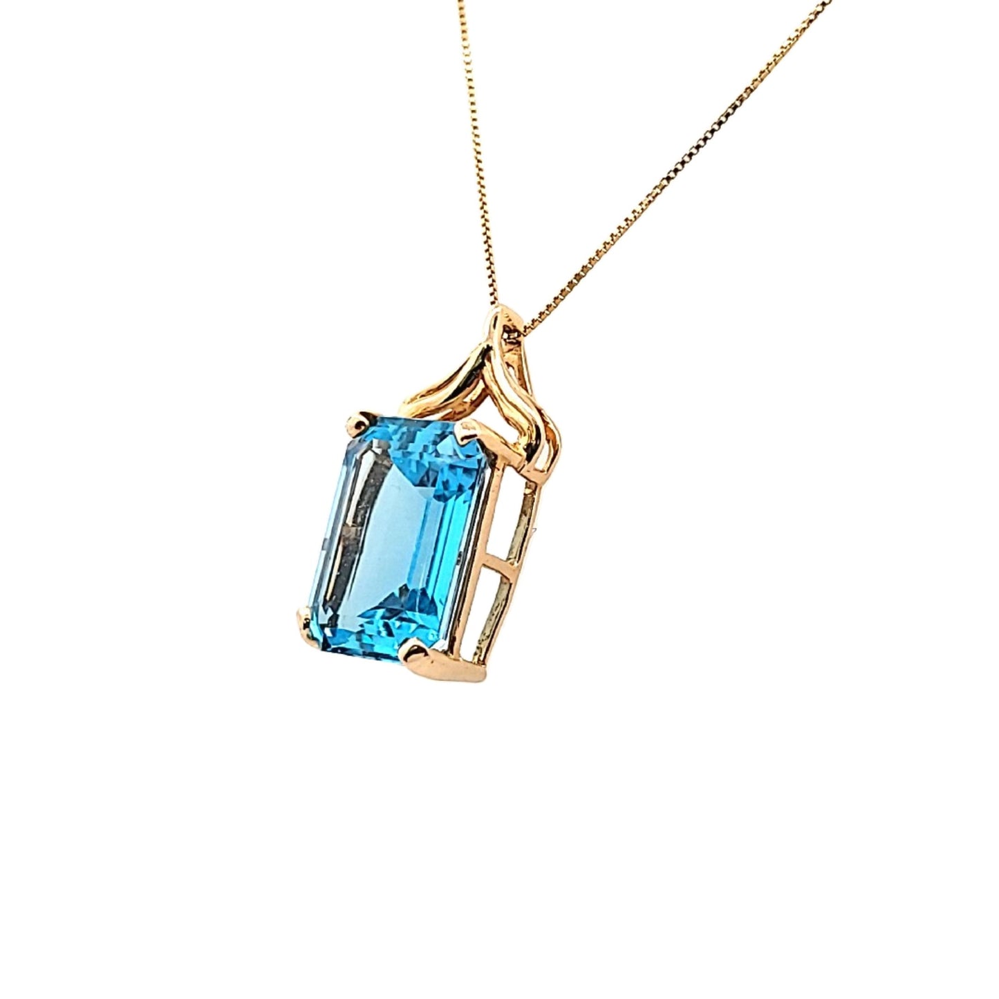 14K Yellow Gold Emerald Cut Blue Topaz Necklace