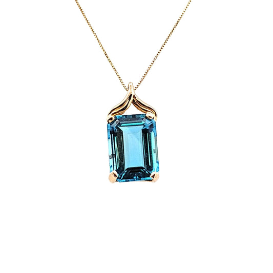 14K Yellow Gold Emerald Cut Blue Topaz Necklace