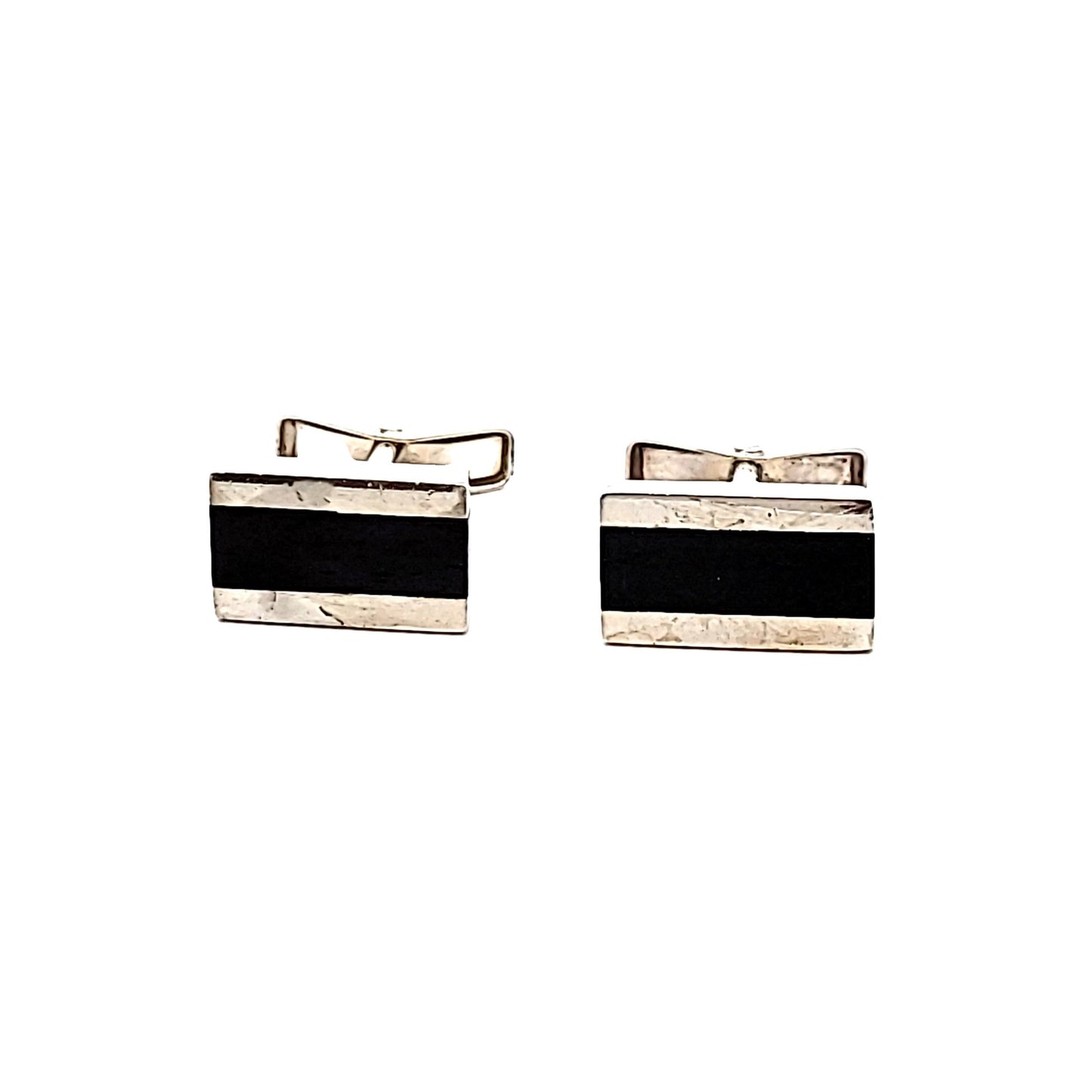 Allan Alder Sterling Silver Ebony Wood Mid-Century Modernist Cufflinks