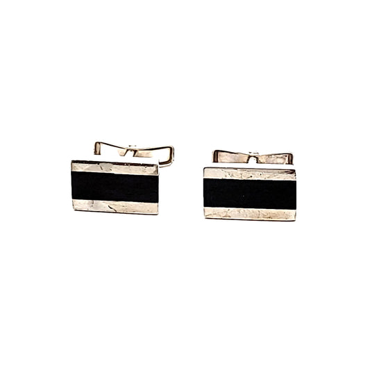 Allan Alder Sterling Silver Ebony Wood Mid-Century Modernist Cufflinks