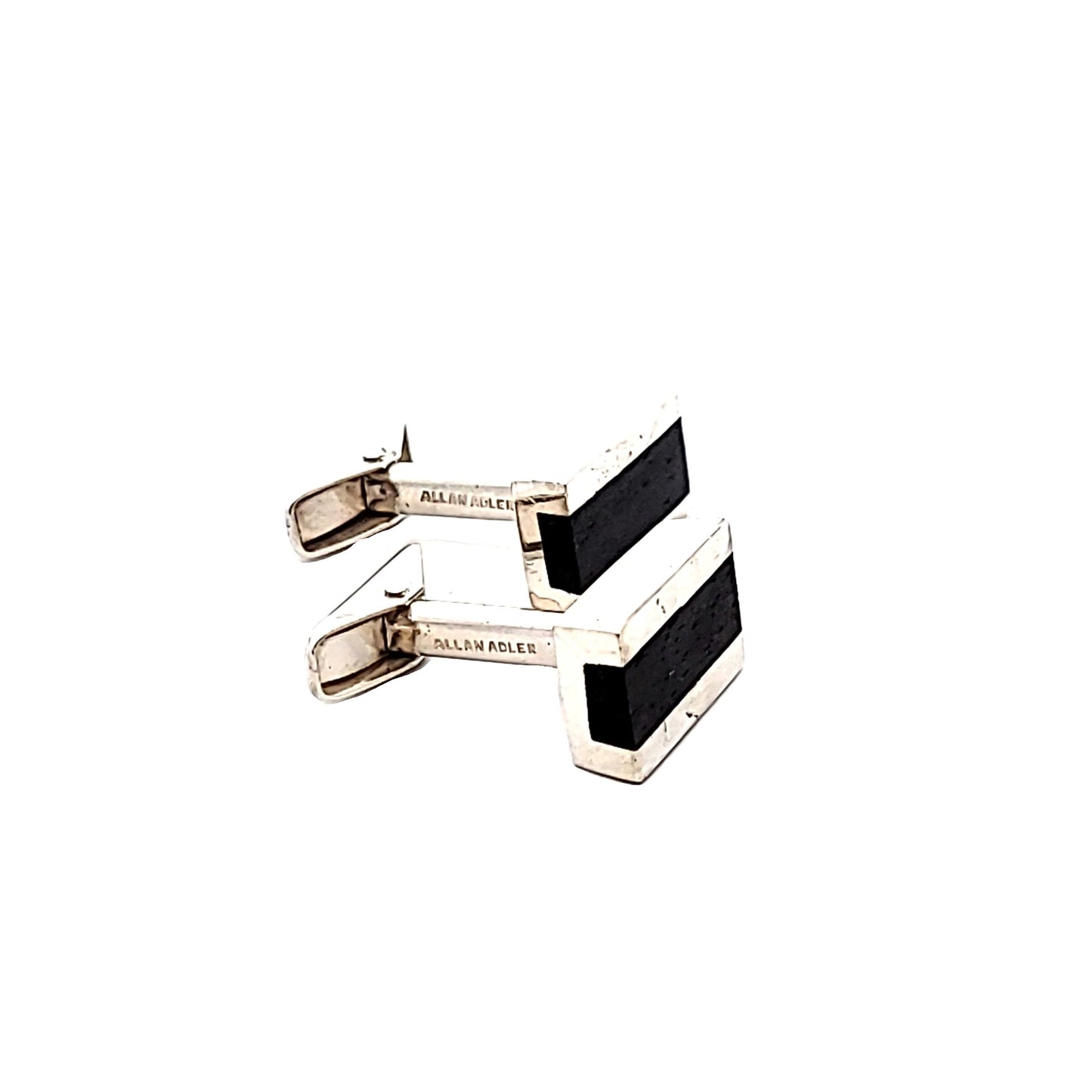 Allan Alder Sterling Silver Ebony Wood Mid-Century Modernist Cufflinks