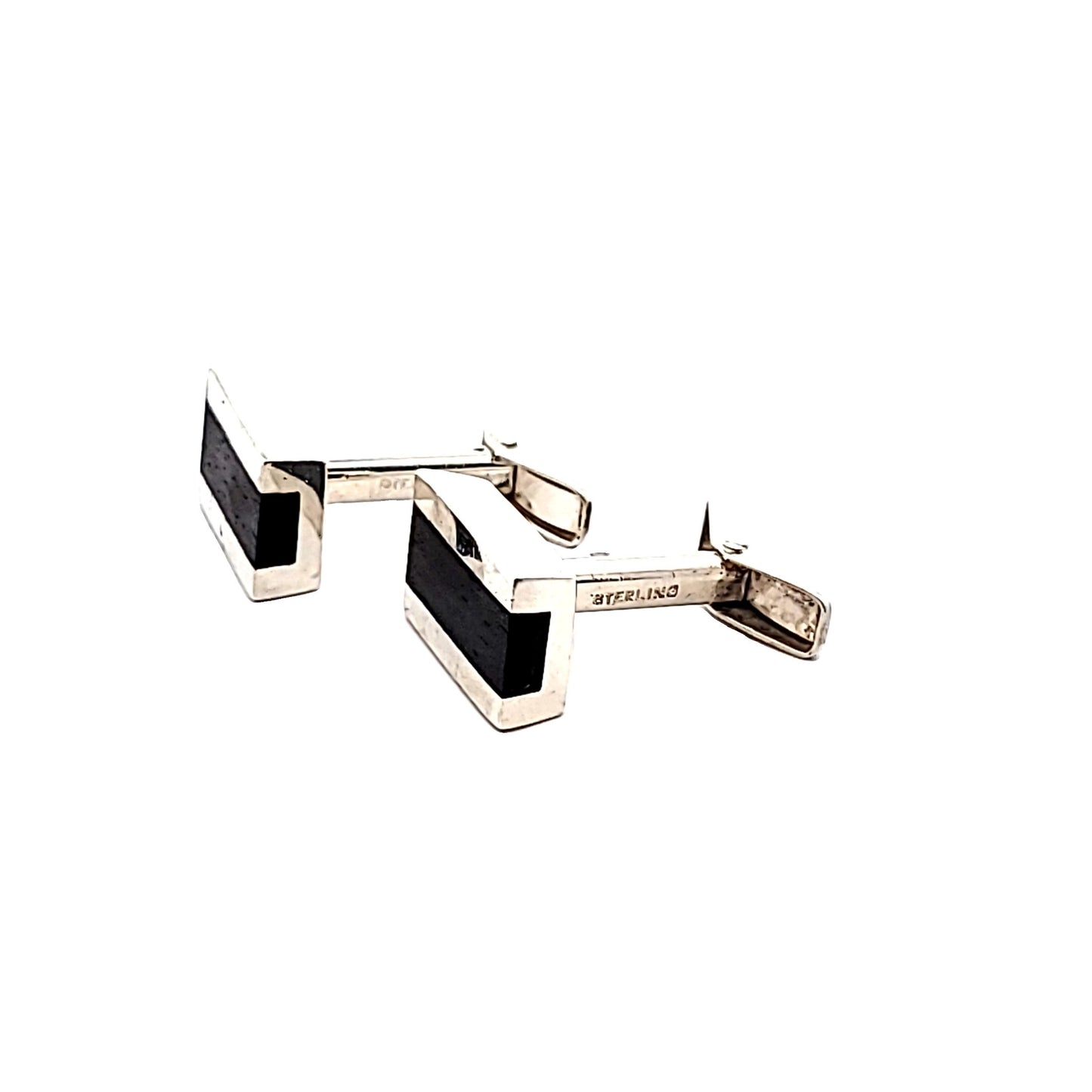 Allan Alder Sterling Silver Ebony Wood Mid-Century Modernist Cufflinks