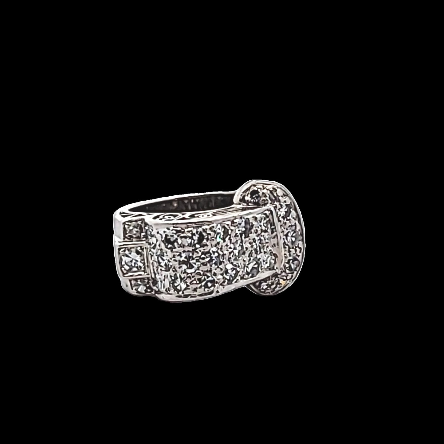 Retro Platinum Pave Set Diamond Buckle Ring