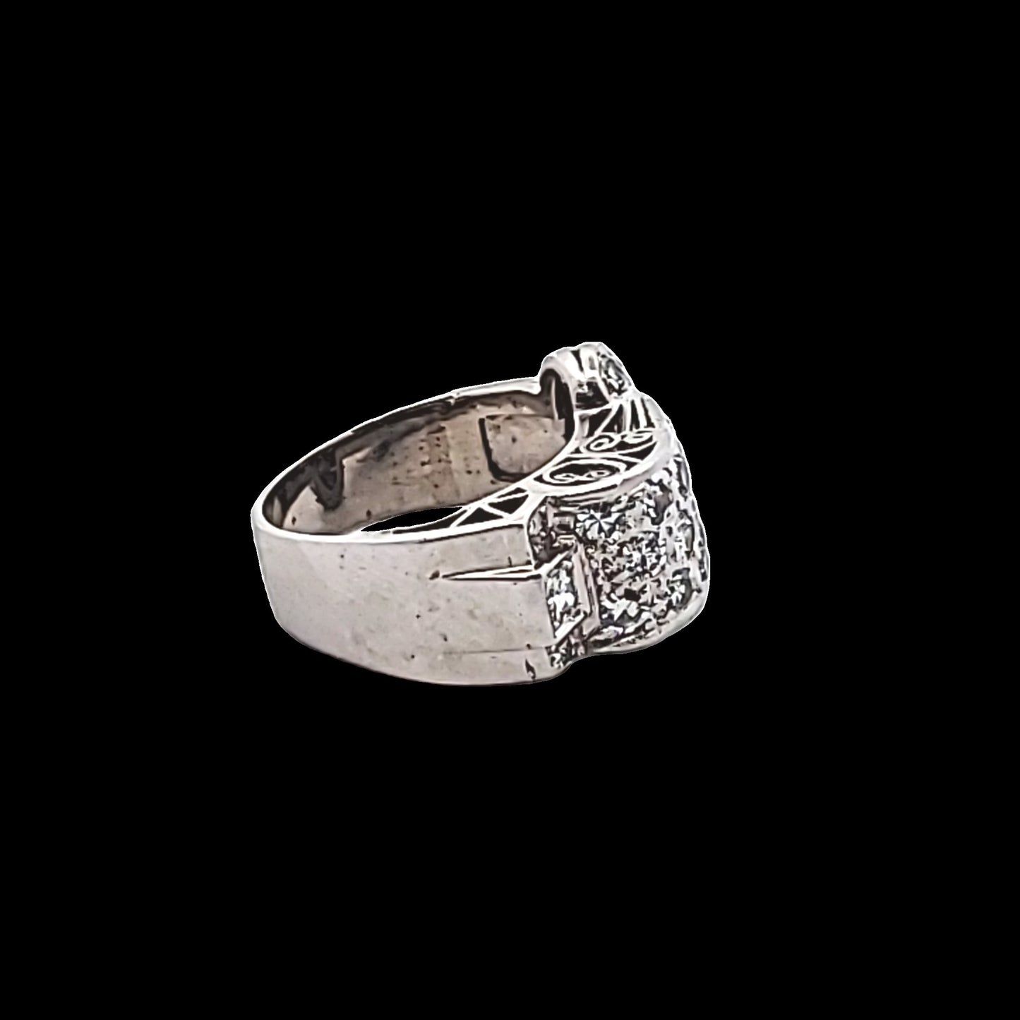 Retro Platinum Pave Set Diamond Buckle Ring