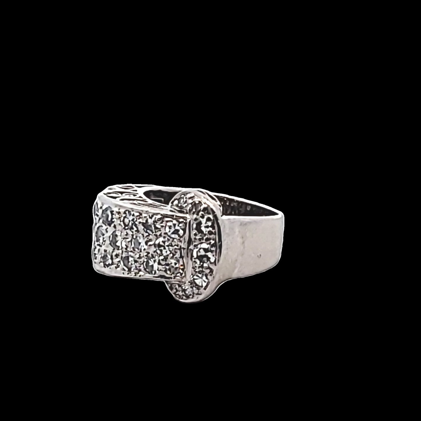 Retro Platinum Pave Set Diamond Buckle Ring