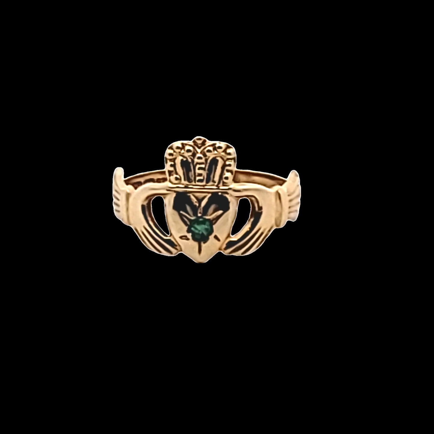 9K Yellow Gold Natural Emerald  Irish Claddagh Ring