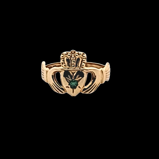 9K Yellow Gold Natural Emerald  Irish Claddagh Ring