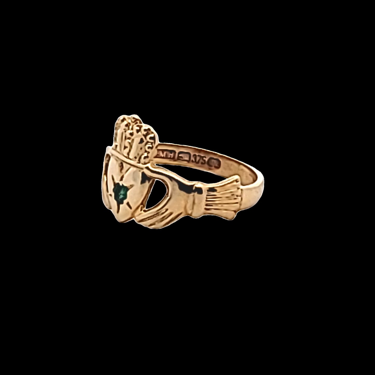 9K Yellow Gold Natural Emerald  Irish Claddagh Ring