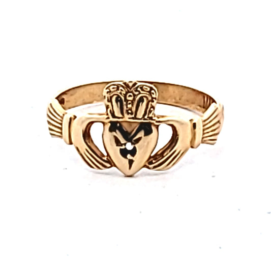 Vintage 9K Yellow Gold Irish Claddagh Love Loyalty Friendship Ring
