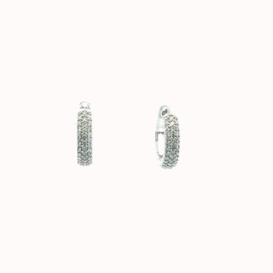 14K White Gold Pave Set Diamond Huggie Hoop Earrings