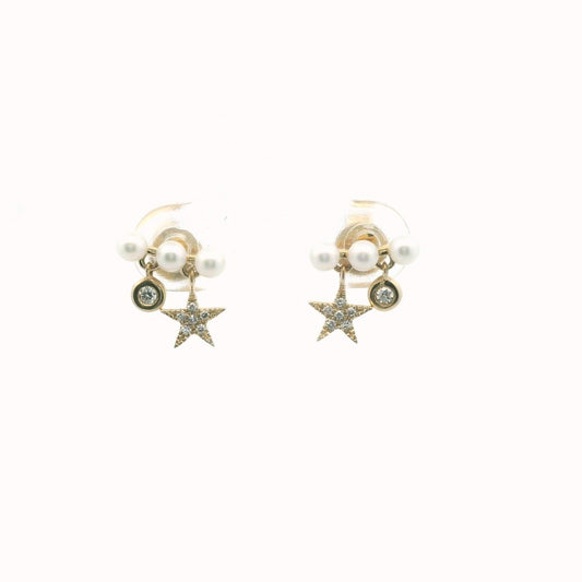 Kury Collection 14K Yellow Gold Diamond Star Pearl Earrings