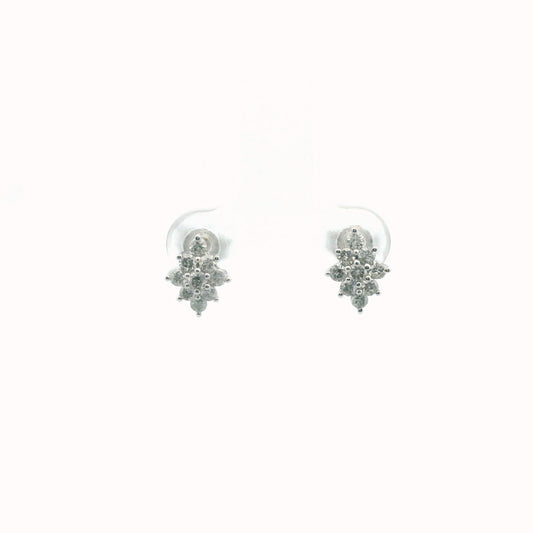 14K White Gold Diamond Cluster Earrings
