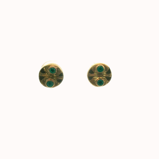 18K Yellow Gold Colombian Emerald Textured Earrings