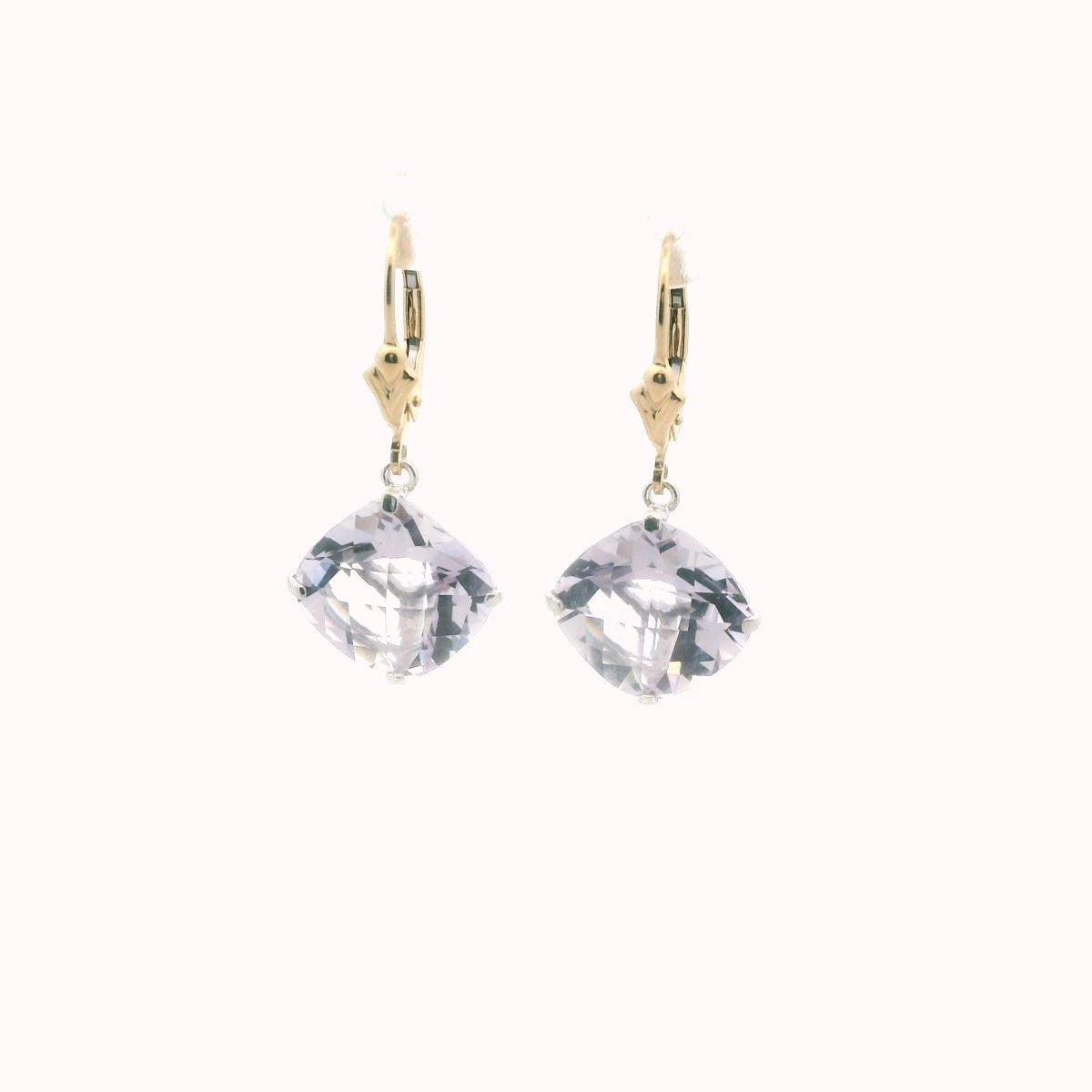 14K Two Tone Gold Rose Quartz Dangle Earrings